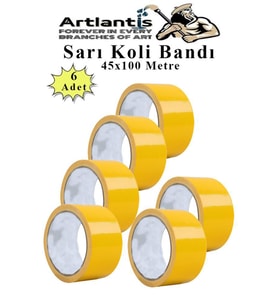 Sarı Koli Bantı 100 Metre 6 Adet 45mm x 100 Metre Renkli Koli Bandı Extra Güçlü Formül Akrilik Koli Bandı