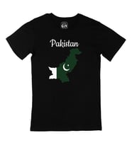 Pakistan Haritalı ve Bayraklı Siyah Tişört