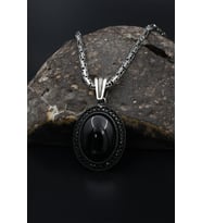 Oniks Taşlı Zirkon Taş Süslemeli 925 Ayar Gümüş Kolye Kral Zincir 2Mm 901913