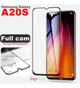 Galaxy A20S Kenarları Kırılmaya Dayanıklı Cam Ekran Koruyucu (Siyah)