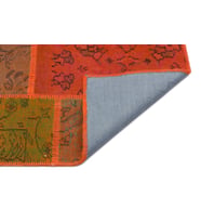 Turuncu Patchwork Desenli El Dokuma Salon Halısı Dokulu Yün Pamuk Etnik Bohem Klasik Stil