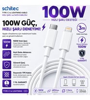 ScHitec 6A 100W Type-C to Lightning Hızlı Data ve Şarj Kablosu 3 Metre Beyaz SX31