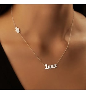 Kişiye Özel Yan Hamsa Model İsim Kolye  925K Gümüş