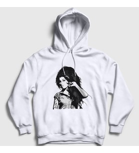 Presmono Unisex Beyaz Retro Amy Winehouse Kapüşonlu Sweatshirt 152177tt