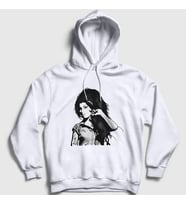 Presmono Unisex Beyaz Retro Amy Winehouse Kapüşonlu Sweatshirt 152177tt