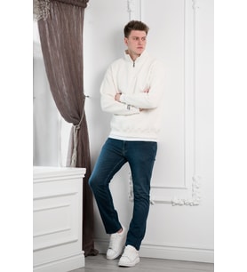 Yarım Fermuarlı Dik Yaka 3 İplik İçi Polarlı Oversize Kışlık Sweatshirt (Kemik)