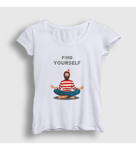 Presmono Kadın Beyaz Find Yourself Waldo Meditasyon Yoga T-Shirt 508620tt