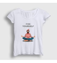 Presmono Kadın Beyaz Find Yourself Waldo Meditasyon Yoga T-Shirt 508620tt
