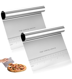 2 Adet Büyük Boy Hamur Kesici & Kazıyıcı Seti – cm/inç Ölçekli Metal Hamur Spatulası – Pizza, Pasta, Ekmek ve Hamur Bölücü Profesyonel Mutfak Aleti 20 cm
