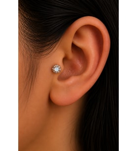 Sertifikalı 316L Çelik Buz Mavisi Taşlı Güneş Işını Figürlü Premium Gümüş Renk Tragus ve Helix Piercing
