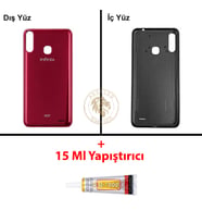 Infinix Hot 7 Kırmızı Uyumlu Arka Kapak + B7000 Yapıştırıcı Arka Cam Batarya Pil Kapağı Lazer Kesim
