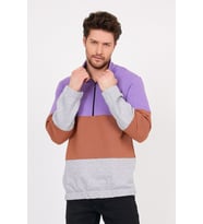 Erkek Mor Renk Bloklu Dik Yaka Yarım Fermuarlı Sweatshirt 21K-5200456-1