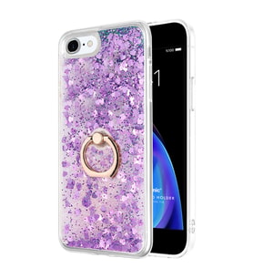 Microsonic Apple iPhone SE 2022 Kılıf Glitter Liquid Holder Mor