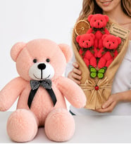Kişiye Özel Yazılı Fuşya Büyük Boy Peluş Ayıcık Buketi ve 50 cm Pembe Peluş Ayıcık Hediye Seti