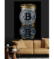 Üst Üste Bitcoin Paraları Dekoratif Kanvas - Mdf Ahşap Tablo