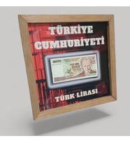 Nostaljik Türk Lirası Hatıra Tablosu - 30X30 cm Dekoratif Ahşap Çerçeve - Ofis ve Ev Hediyesi