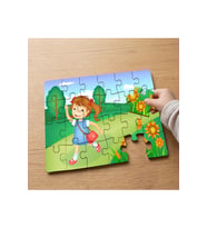 Çiçek Bahçesinde Yürüyen Mutlu Kız Tasarımlı 24 Parça Ahşap Çocuk Puzzle MPK0561