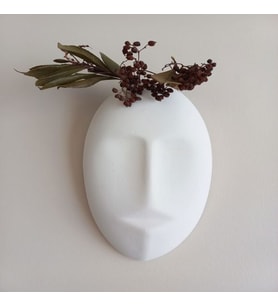 Dekoratif Mask Duvar Vazosu, Duvar Dekoru ,Heykel Duvar Süsü, Beyaz