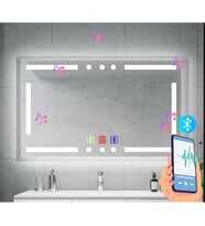 120x80(h) cm Bluetoothlu Buğu Çözücülü Dokunmatik Işıklı Kumlamalı Banyo Aynası