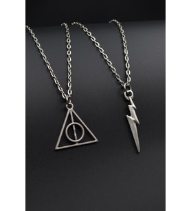 2'li Harry Potter Ölüm Yadigarları Üçgen - The Flash Erkek Kadın Kolye Seti 925 Ayar Gümüş Kaplama