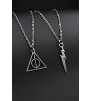 2'li Harry Potter Ölüm Yadigarları Üçgen - The Flash Erkek Kadın Kolye Seti 925 Ayar Gümüş Kaplama