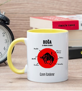 Kişiye Özel Boğa Burcuna Hediye Sarı Kupa Bardak