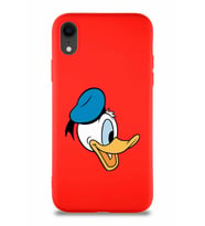 Apple iPhone XR Soft Premier Kapak Donald Duck-F Tasarımlı Silikon Kılıf - Kırmızı (Şeffaf)
