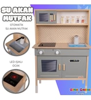 Musluktan Su Akan Işıklı Ahşap Mutfak - Ahşap Çocuk Mutfağı - Ledli Mutfak Seti -Su Akıtan Mutfak -