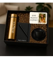 Kişiye Özel isimli  Termos defter kalem fincan fotoğraf  Gold set (Gold)
