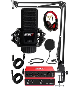 Midex Functional Paket-1 Stüdyo Ekipmanları Mikrofon 4 Çıkış Ses Kartı Full Set