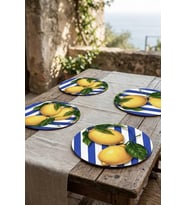 Çizgili Limon Desenli 4'lü Supla Set – Sicilya Temalı - 30 cm, 3 mm MDF, UV Baskı, Masa Sunumu