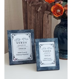 2 Li Çerçeve 10x15 cm ve 13x18 Cm Mavi Fotoğraf Çerçevesi! Ahşap Ayaklı Pvc Camlı Dekoratif Çerçeve!