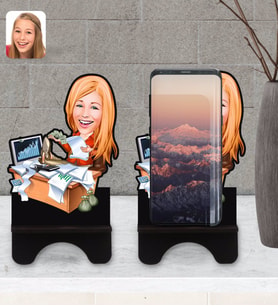 BK Gift Kişiye Özel Kadın Bankacı Karikatürlü Ahşap Biblo Telefon Standı-1