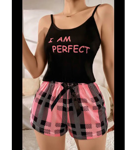 Fantezia Night Kadın Siyah Kare Desenli Askılı Şortlu Pijama Takım 5012