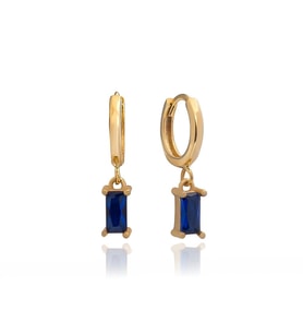 Safir Taşı Renkli Eylül Doğum Taşı Baget Küpe Gold