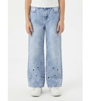 Kız Çocuk Çiçek Nakışlı jean Pantolon 4-13 Yaş 26164