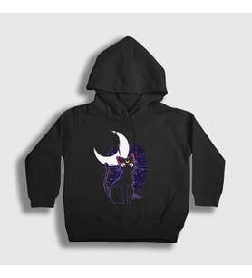 Presmono Unisex Çocuk Siyah Luna Kedi Kedili Sailor Moon Ay Savaşçısı Kapüşonlu Sweatshirt 486022tt