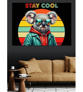 Gözlüklü Koala Stay Cool Dekoratif Kanvas - Mdf Ahşap Tablo