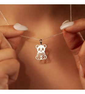Kişiye Özel Panda Figürlü Minimal Kolye 925K Gümüş