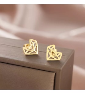Kişiye Özel 925 Ayar Gümüş Origami Kalp Küpe (Gold)