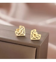 Kişiye Özel 925 Ayar Gümüş Origami Kalp Küpe (Gold)