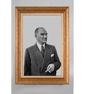 Altın Varaklı Çerçeveli Paspartulu Atatürk Tablo a404 (Gold)