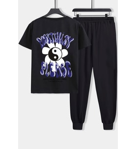 Unisex Positivity Baskılı 2'li Eşofman Takımı (Siyah)