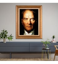 Altın Varaklı Çerçeveli Paspartulu Atatürk Tablo z4583 (Gold)