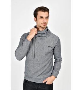 Süperlife Şal Yaka Uzun Kollu Dar Kalıp İnce Erkek Baskılı Sweatshirt SPR 2019K41 (Gri-Lacivert)