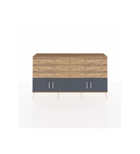 Arges Konsol 2 Raflı 6 Çekmeceli 4 Kapaklı 176x30x99 Çam-Antrasit/Çam
