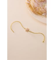 925 Ayar Gümüş Gold Kaplama Doç Zincirli Pembe Taşlı Lotus Çiçeği Bileklik