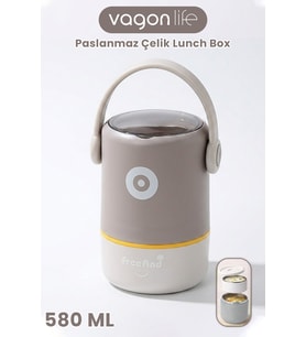 580 ML Sızdırmaz 2 Kaseli 304 Paslanmaz Çelik Lunch Box Yeni Nesil Sefer Tası Kaşıklı Askılı -1267580 (Kahverengi)