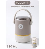 580 ML Sızdırmaz 2 Kaseli 304 Paslanmaz Çelik Lunch Box Yeni Nesil Sefer Tası Kaşıklı Askılı -1267580 (Kahverengi)