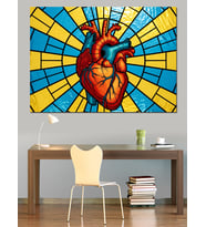 Vitray Desenli Renkli Kalp Tablosu Dekoratif Kanvas - Mdf Ahşap Tablo